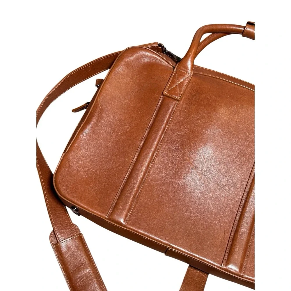 Mark & Graham Laptop Bag Crossbody Camel Brown Leather Tech‎ Organizer READ